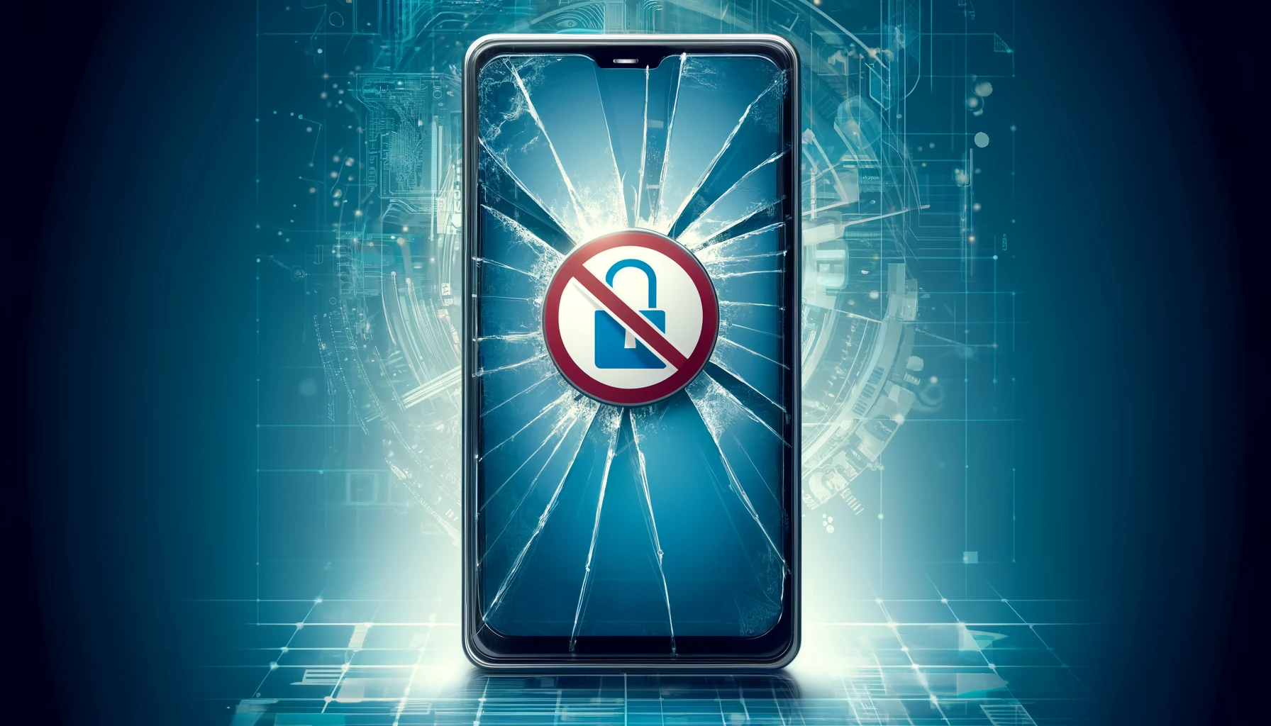 Digital art of a shattered smartphone displaying a closed sign for Assurance IQ